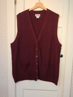 National Vest Burgundy  Button-Front Curly knit Unisex Grammacore 2X Vintage